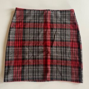Stretchy Bodycon Skirt Plaid Red & Black Size M